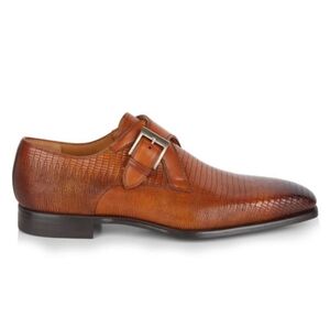 Magnanni Cuero Monk-Strap Croc-Embossed Leather Derbys CARAMEL Retail  $450